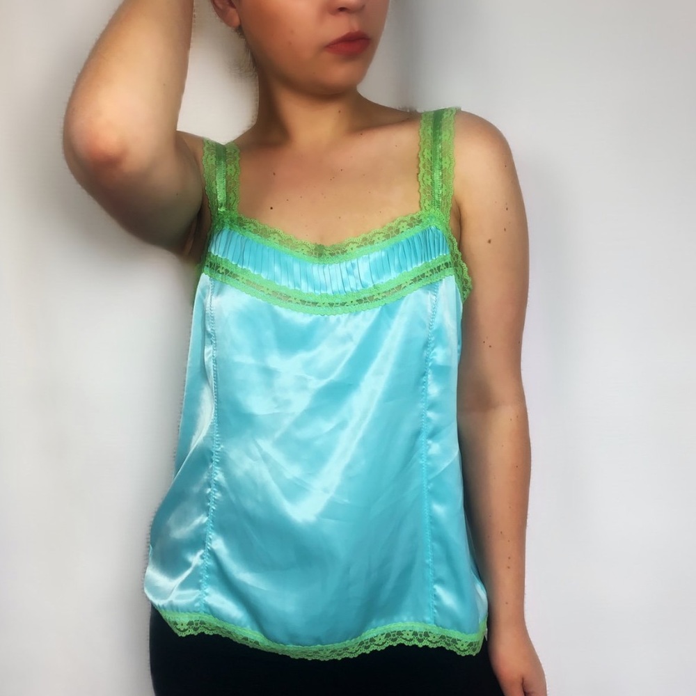 🐬Baby Doll Aqua Blue Lace Tank🐬